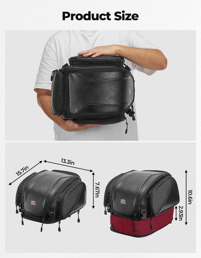 KEMIMOTO Motorcycle Tail Bag 18-22L Expandable Sissy bar Motorcycle Luggage Seat Travel Rear Rack Bag Waterproof for Daul Sport Sportster Softail Dyna Touring Shadow Vulcan - Image 2