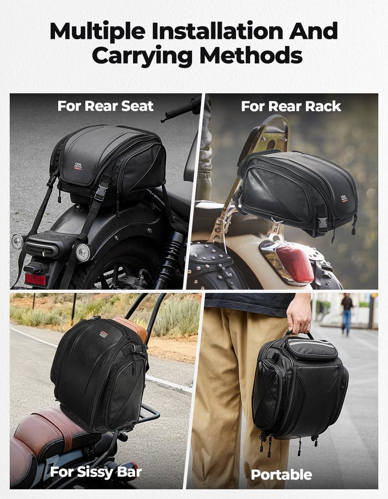 KEMIMOTO Motorcycle Tail Bag 18-22L Expandable Sissy bar Motorcycle Luggage Seat Travel Rear Rack Bag Waterproof for Daul Sport Sportster Softail Dyna Touring Shadow Vulcan - Image 4