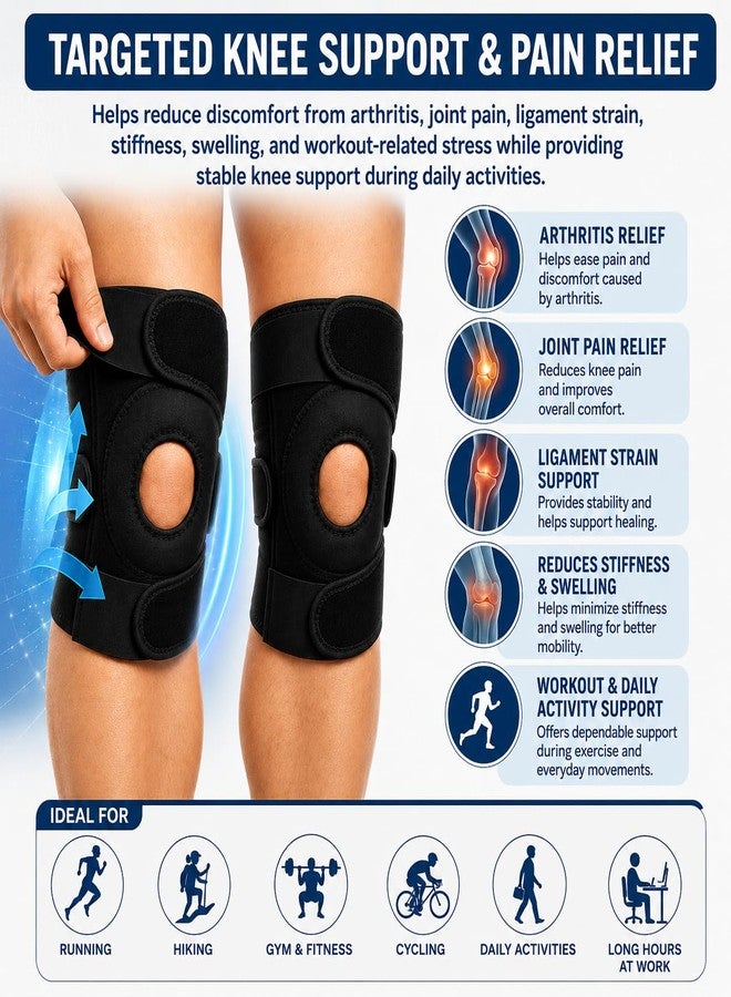 ANTIL'S Knee Brace for Knee Pain Relief (Pack of 2) | Adjustable Compression Knee Support for Men & Women | Patella Stabilizer Knee Cap for Gym, Running, Arthritis, Sports & Injury Recovery | Black - Image 2
