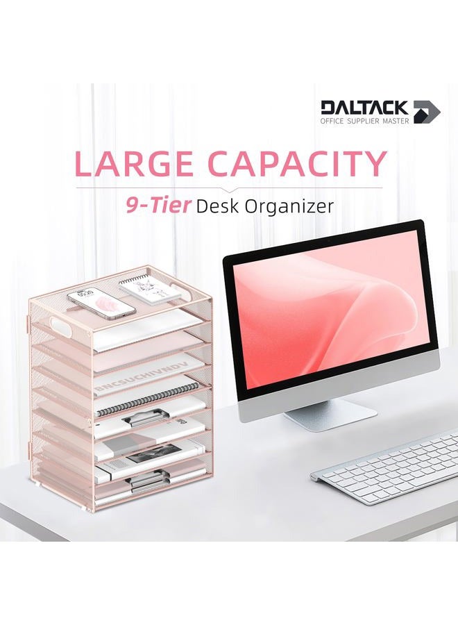 DALTACK 9 Tier Desk Organizer with Handles, Mesh File Organizer, Desk Organizer for Office, Home, School, Pink - Image 2