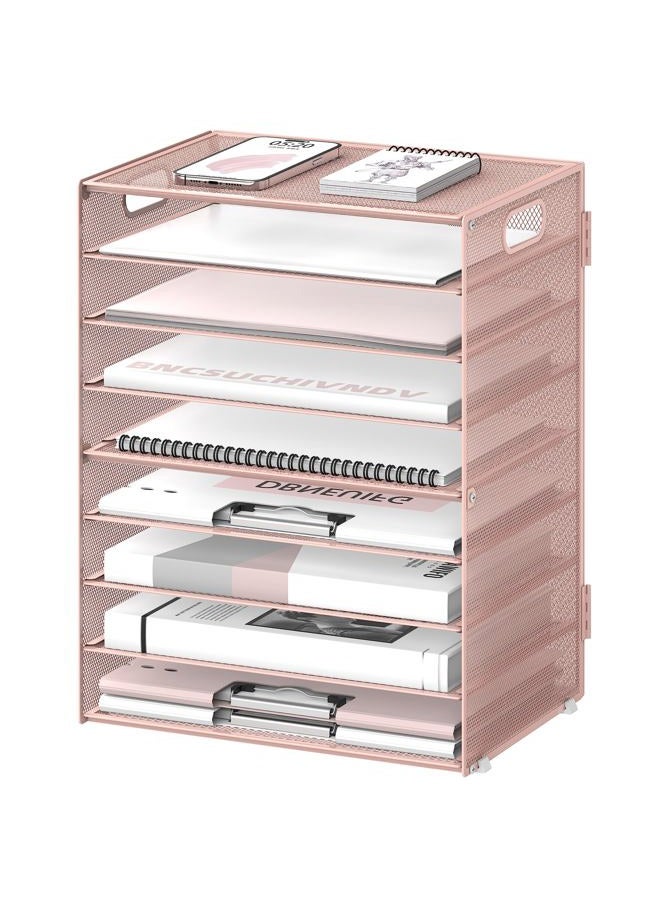 DALTACK 9 Tier Desk Organizer with Handles, Mesh File Organizer, Desk Organizer for Office, Home, School, Pink - Image 1
