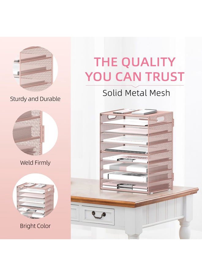 DALTACK 9 Tier Desk Organizer with Handles, Mesh File Organizer, Desk Organizer for Office, Home, School, Pink - Image 5