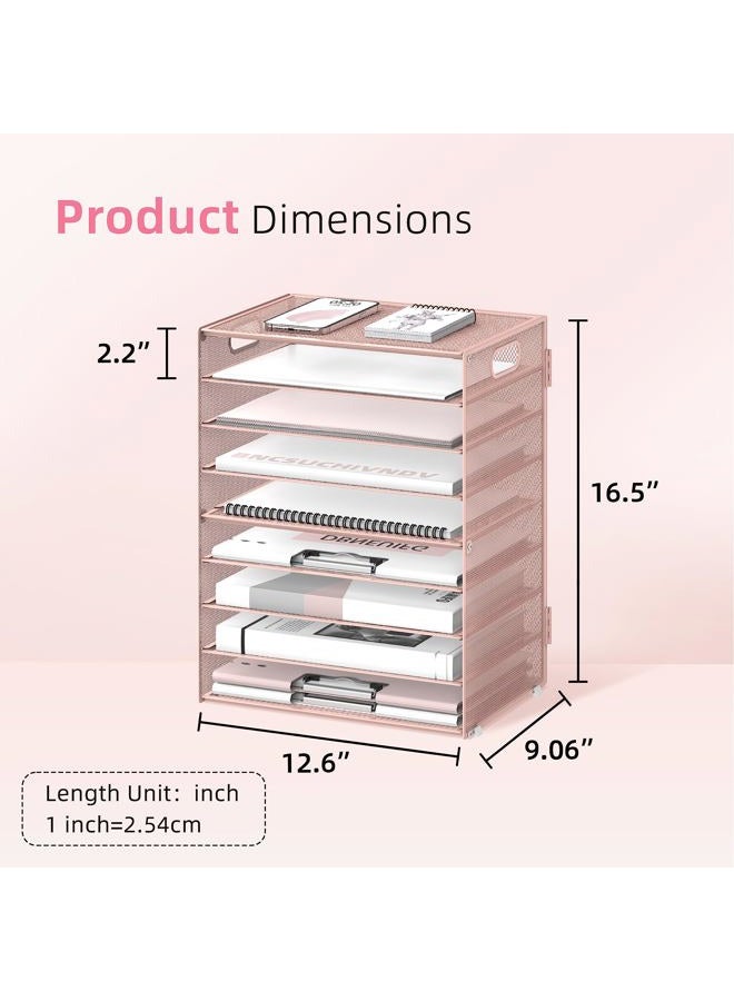 DALTACK 9 Tier Desk Organizer with Handles, Mesh File Organizer, Desk Organizer for Office, Home, School, Pink - Image 3