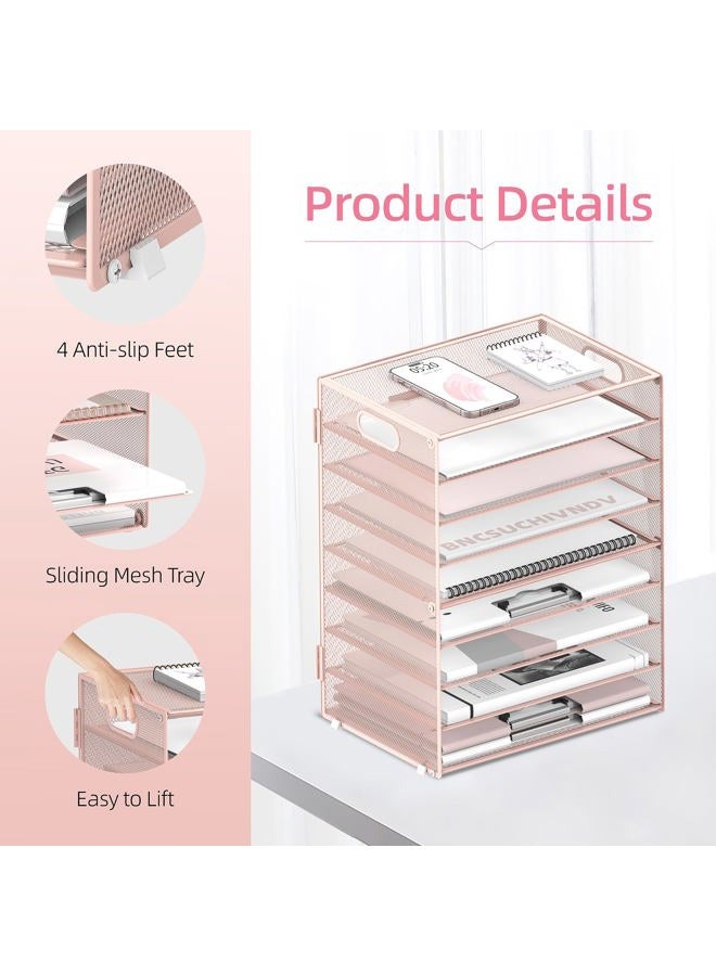 DALTACK 9 Tier Desk Organizer with Handles, Mesh File Organizer, Desk Organizer for Office, Home, School, Pink - Image 4