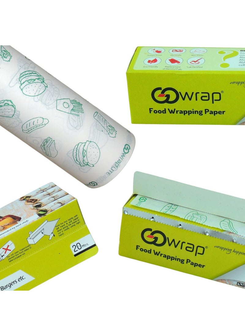 GOWRAP FOOD WRAPPING PAPER - GOWRAP Food Wrapping Paper 20m Butter Paper Roll for Roti Packing Reheatable Non Stick Paper Oven Safe Parchment Paper Pack of 2 - Image 1
