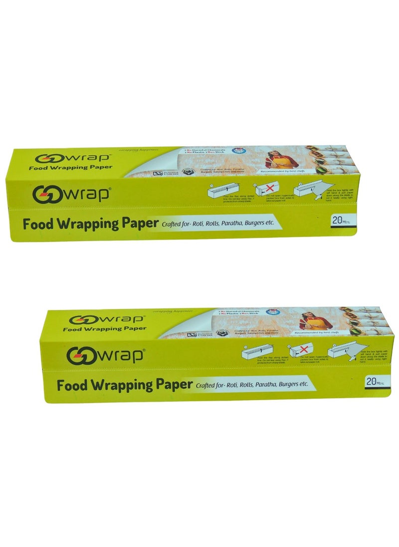 GOWRAP FOOD WRAPPING PAPER - GOWRAP Food Wrapping Paper 20m Butter Paper Roll for Roti Packing Reheatable Non Stick Paper Oven Safe Parchment Paper Pack of 2 - Image 1