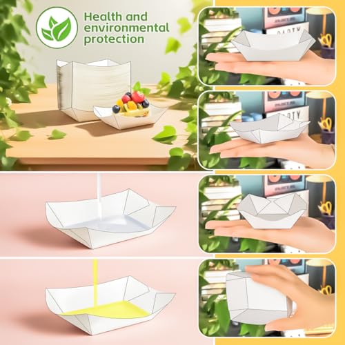 MotBach 100 Pack 1/4 Lb Paper Food Boat Trays,White Disposable Small Paper Boats Plates Containers, 0.25Lb Mini Kraft Food Serving Boat Tray Bowls for Snack Fries Dessert Popcorn Sauce BBQ Taco Nacho - Image 4