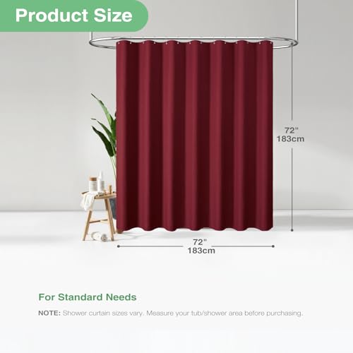 Dynamene Burgundy Fabric Shower Curtain - Waffle Weave Textured Heavy Duty Cloth Shower Curtains for Bathroom, 256GSM Hotel Luxury Weighted Bath Curtain Set with 12 Plastic Hooks,72x72, Burgundy - Image 3
