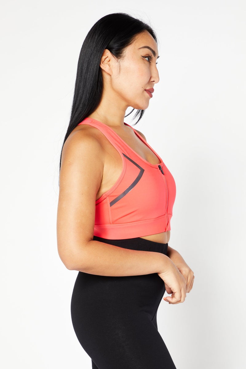 PUMA Women Lightly Padded Brand Logo Sports Bra, Coral Red - Image 4