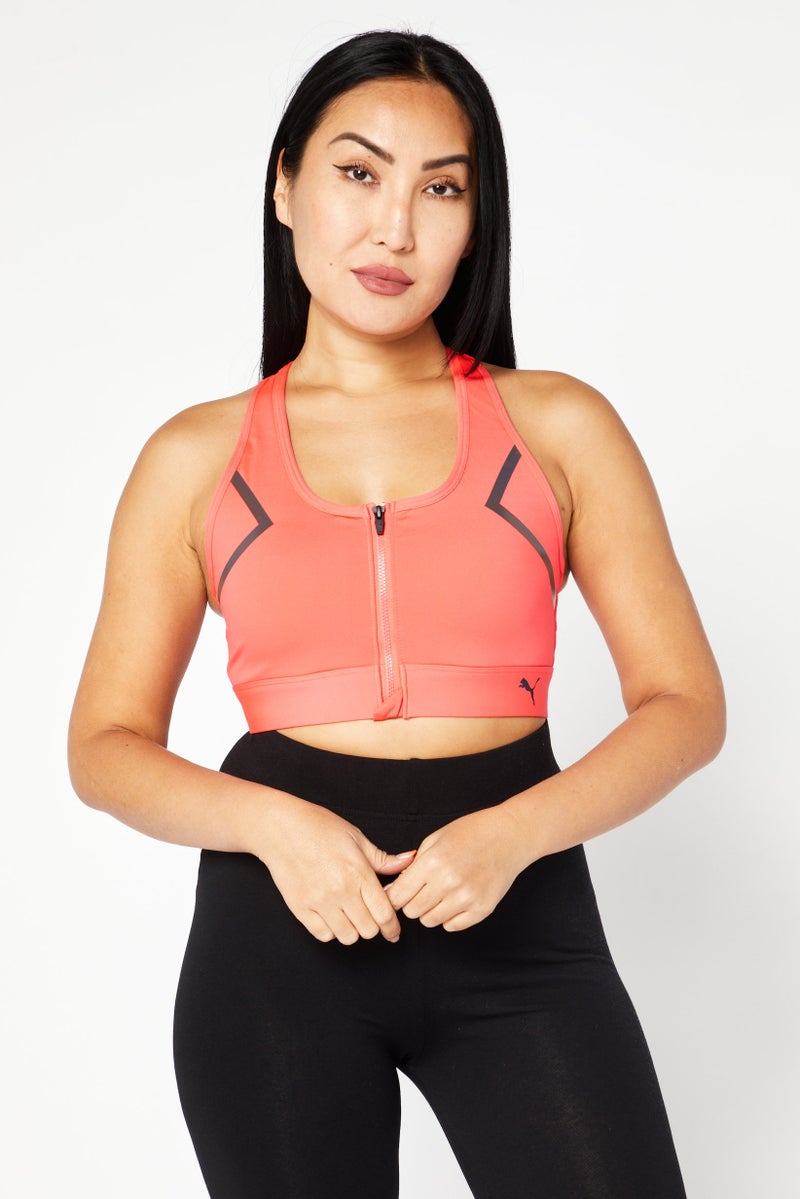 PUMA Women Lightly Padded Brand Logo Sports Bra, Coral Red - Image 1