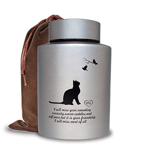 Mianachilu Stainless Steel Cat Urns for Ashes Up to 60 lbs Memorial Keepsake Pet Urn with Airtight Threaded Lid Waterproof Seal Durable Rustproof Cremation Urn Curiosity Cat Design Memorial Gift - Image 1