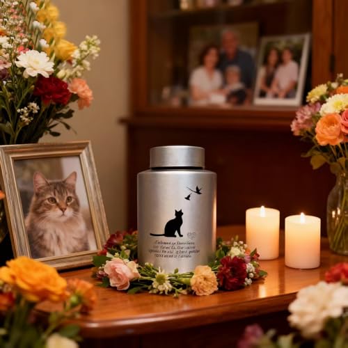 Mianachilu Stainless Steel Cat Urns for Ashes Up to 60 lbs Memorial Keepsake Pet Urn with Airtight Threaded Lid Waterproof Seal Durable Rustproof Cremation Urn Curiosity Cat Design Memorial Gift - Image 3