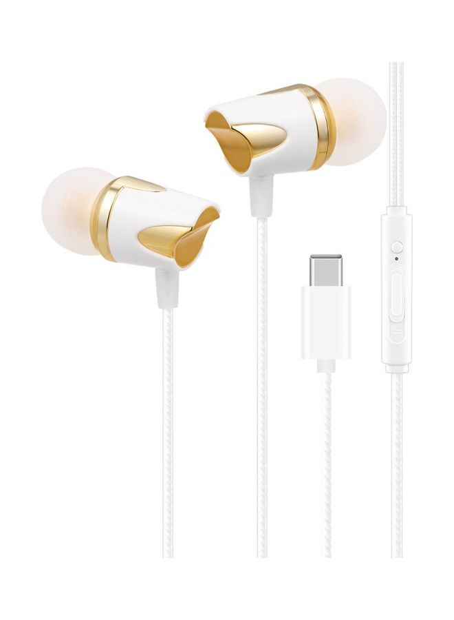 NIBEMINENT Portable USB Type-C Wired In-Ear Earphones With Mic Gold/White - Image 1
