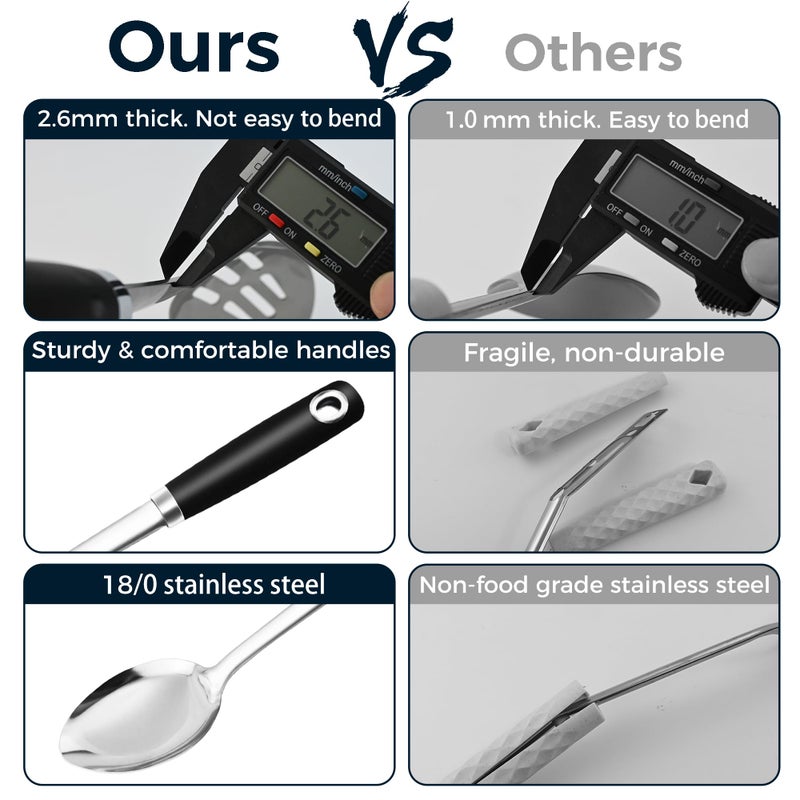 MUJINON 14-in Cooking Spoons Set, Heavy Duty 18/0 Stainless Steel Large Serving Spoons Set, Slotted Spoon, Cooking Spoon & Soup Ladle, Commercial and Residential Use, Pack of 3 - Image 2