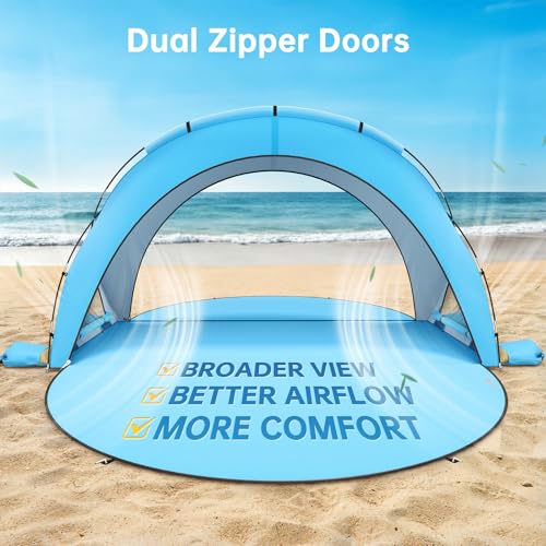 Raynesys Beach Tent Sun Shelter, Sun Shelter for 1-6 Person, Beach Shade Tent, Beaches Shade with 2 Zippered Doors, Portable Tents for Camping Fishing, Blue - Image 3