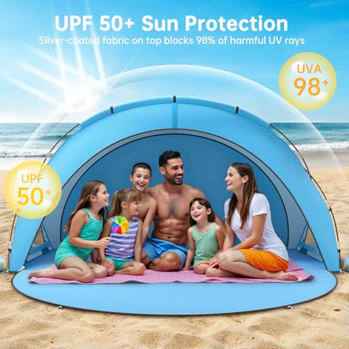 Raynesys Beach Tent Sun Shelter, Sun Shelter for 1-6 Person, Beach Shade Tent, Beaches Shade with 2 Zippered Doors, Portable Tents for Camping Fishing, Blue - Image 5