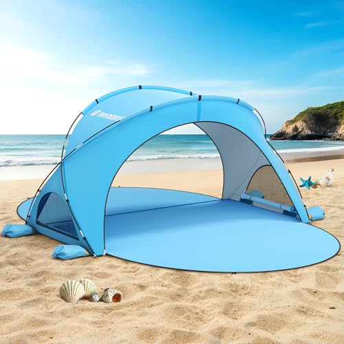 Raynesys Beach Tent Sun Shelter, Sun Shelter for 1-6 Person, Beach Shade Tent, Beaches Shade with 2 Zippered Doors, Portable Tents for Camping Fishing, Blue - Image 1
