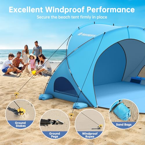 Raynesys Beach Tent Sun Shelter, Sun Shelter for 1-6 Person, Beach Shade Tent, Beaches Shade with 2 Zippered Doors, Portable Tents for Camping Fishing, Blue - Image 4