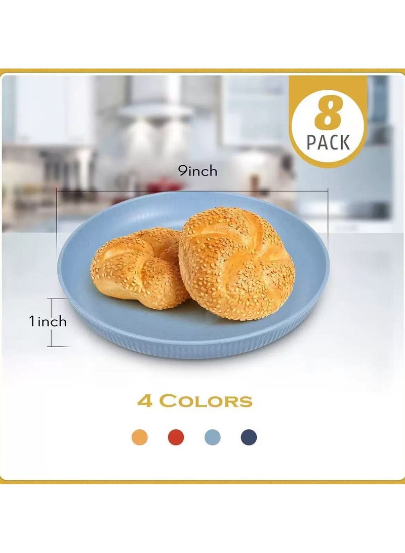Reusable Dinner Plates Set of 8 Alternative for Plastic Plates Microwave and Dishwasher Safe Wheat Straw Plates for Kitchen Unbreakable Kids Plates with 4 Colors(Yellow+Orange+light blue+dark blue)  - Image 2