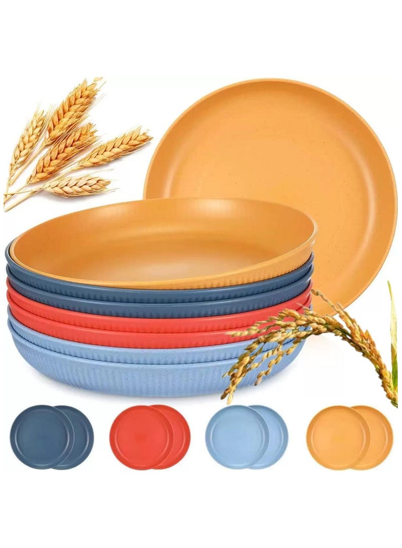 Reusable Dinner Plates Set of 8 Alternative for Plastic Plates Microwave and Dishwasher Safe Wheat Straw Plates for Kitchen Unbreakable Kids Plates with 4 Colors(Yellow+Orange+light blue+dark blue)  - Image 1