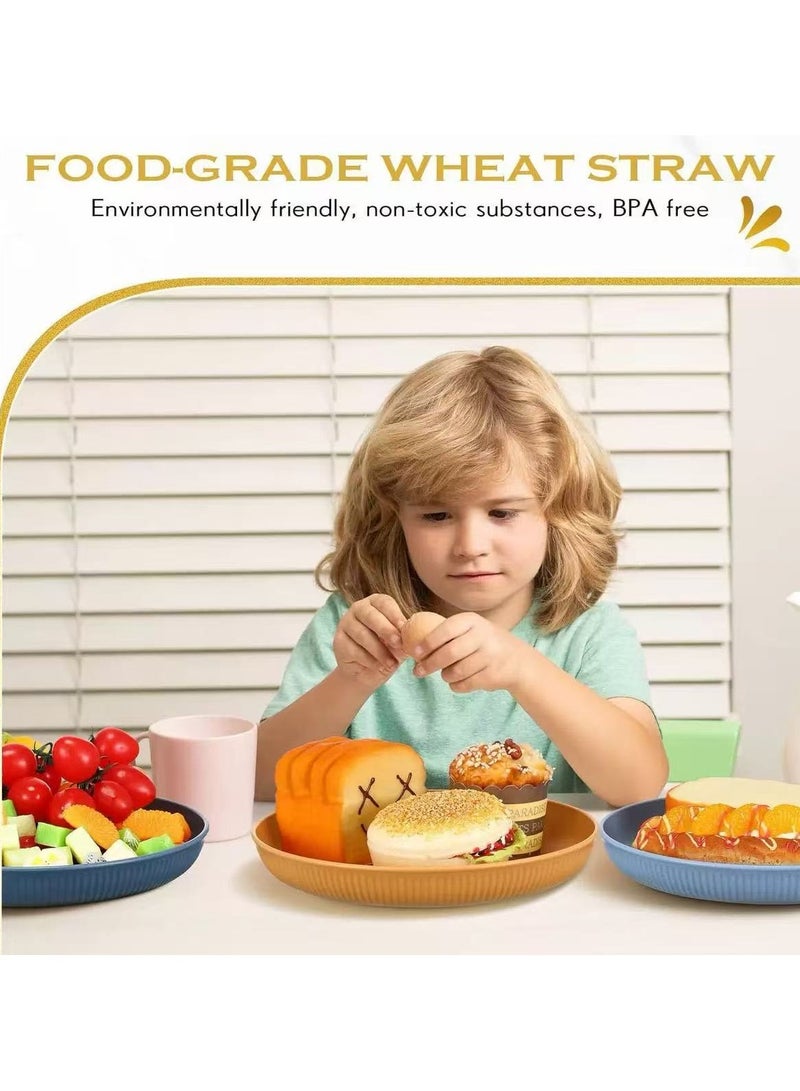 Reusable Dinner Plates Set of 8 Alternative for Plastic Plates Microwave and Dishwasher Safe Wheat Straw Plates for Kitchen Unbreakable Kids Plates with 4 Colors(Yellow+Orange+light blue+dark blue)  - Image 4