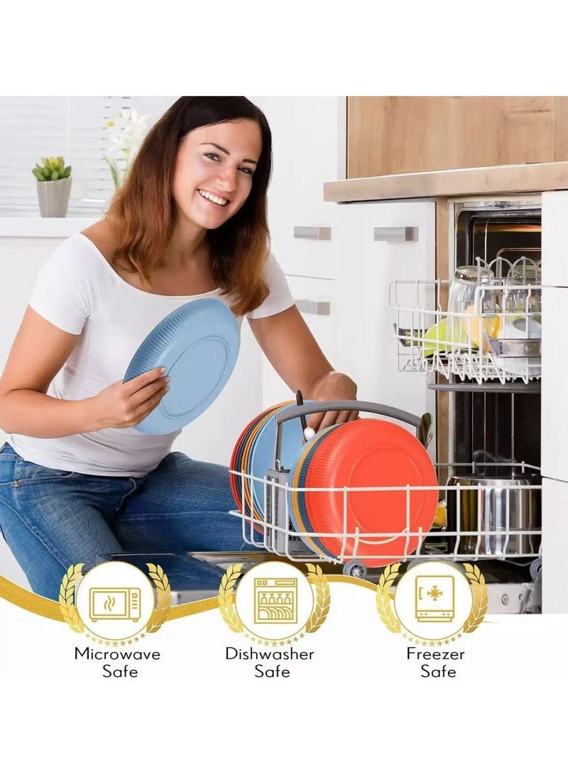 Reusable Dinner Plates Set of 8 Alternative for Plastic Plates Microwave and Dishwasher Safe Wheat Straw Plates for Kitchen Unbreakable Kids Plates with 4 Colors(Yellow+Orange+light blue+dark blue)  - Image 5