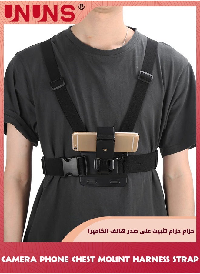 UNUNS - Chest Phone Clip Holder,Adjustable Chest Mount Harness For Action Camera/Phones,High Elastic Chest Strap Bracket,J Shaped Base Phone Clip Holder,Stable Harness Strap Holder For Outdoor Sports - Image 1
