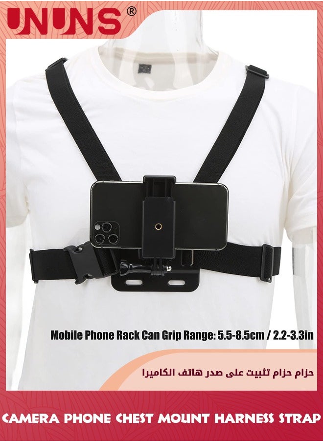 UNUNS - Chest Phone Clip Holder,Adjustable Chest Mount Harness For Action Camera/Phones,High Elastic Chest Strap Bracket,J Shaped Base Phone Clip Holder,Stable Harness Strap Holder For Outdoor Sports - Image 1