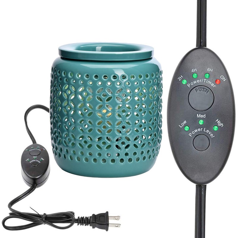 ASAWASA Ceramic Wax Melt Warmer with TimerCandle Wax Warmer for Scented Wax  Essential OilsIdeal Gift for Home Office KitchenCyan Copper Coin Pattern