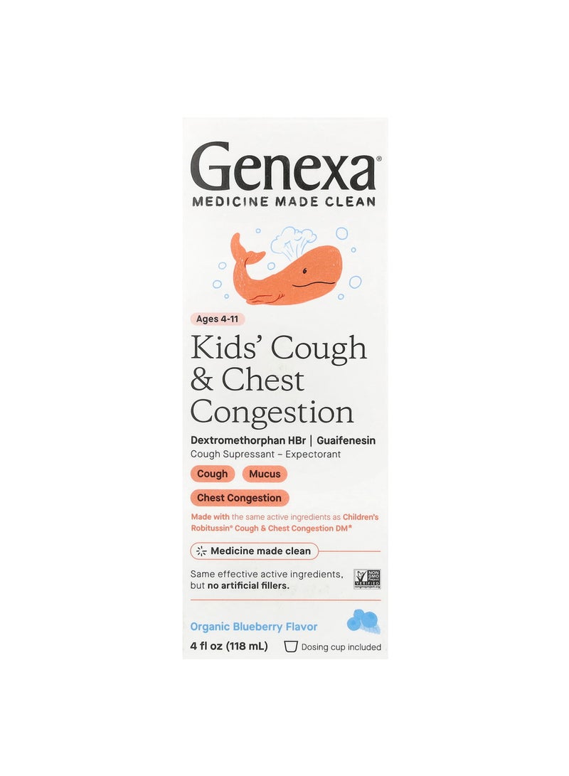 Kid's Cough & Chest Congestion, Ages 4-11, Organic Blueberry, 4 fl oz (118 ml)