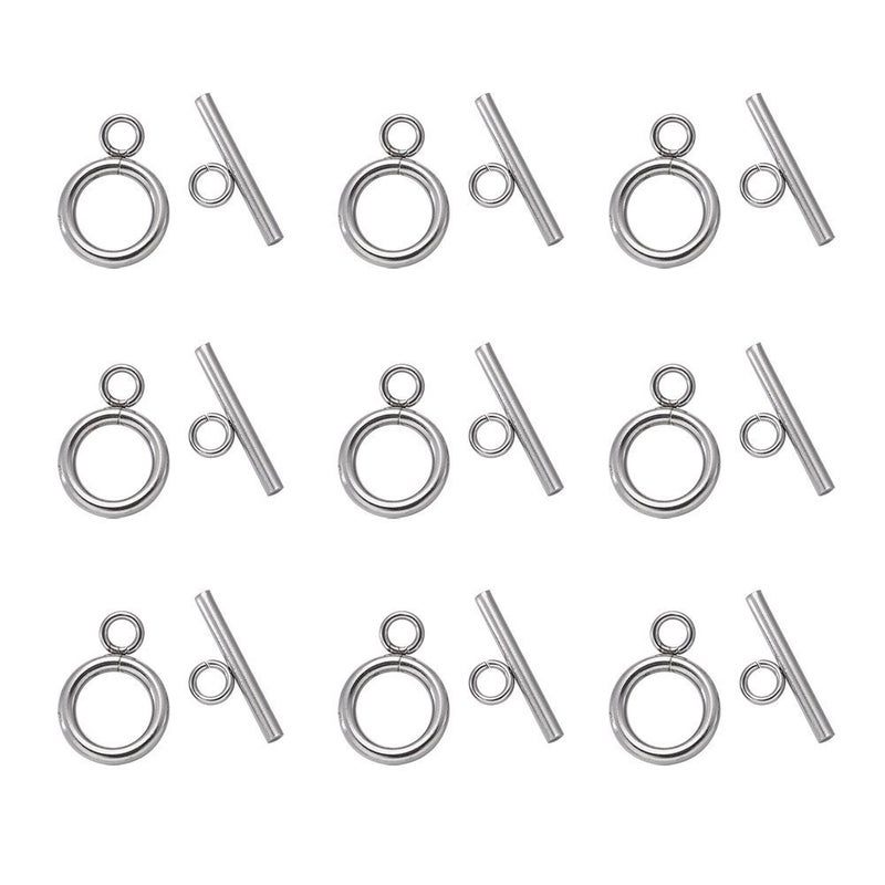 KISSITTY 20 Sets 304 Stainless Steel Round IQ Toggle Clasps & Tbar Clasps for Necklace Bracelet Jewelry Making Silver Tone - Image 1