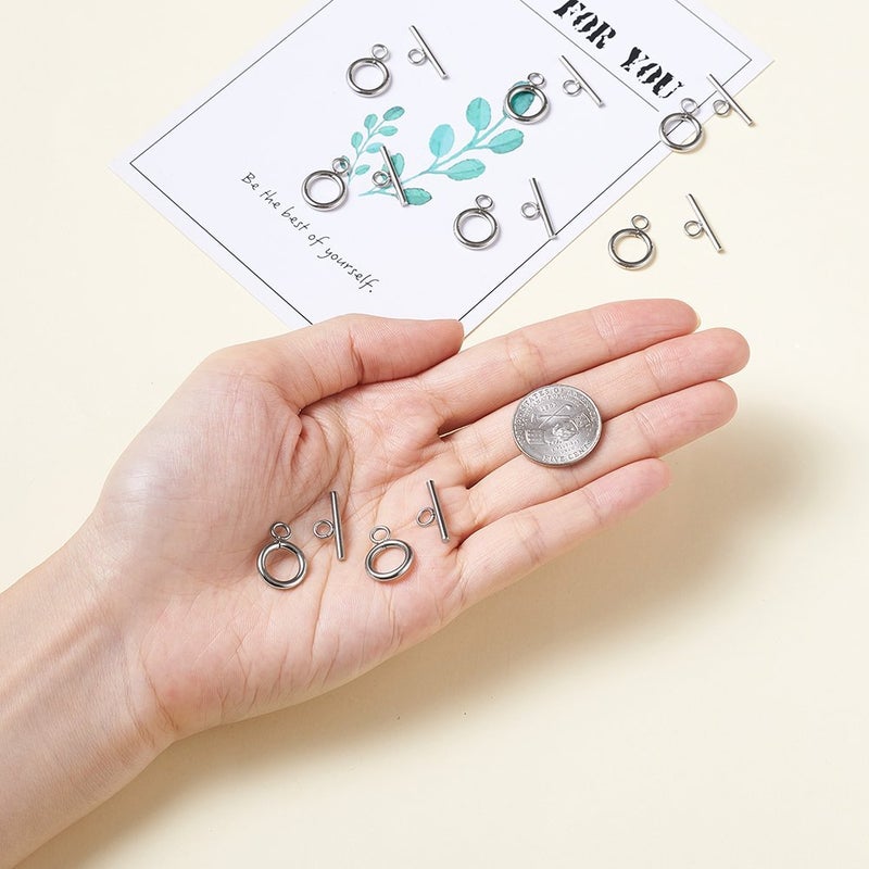 KISSITTY 20 Sets 304 Stainless Steel Round IQ Toggle Clasps & Tbar Clasps for Necklace Bracelet Jewelry Making Silver Tone - Image 4