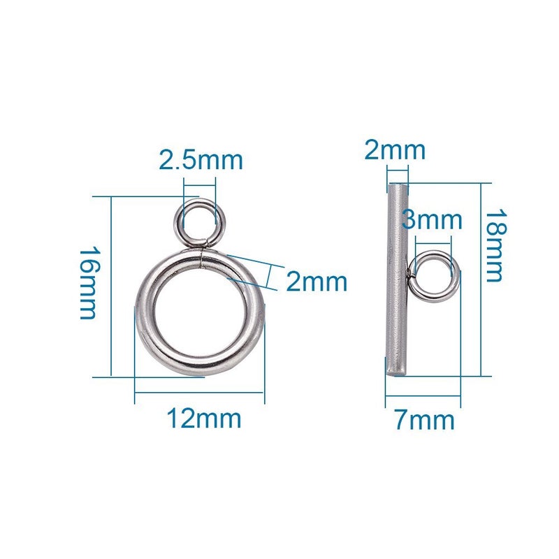 KISSITTY 20 Sets 304 Stainless Steel Round IQ Toggle Clasps & Tbar Clasps for Necklace Bracelet Jewelry Making Silver Tone - Image 5