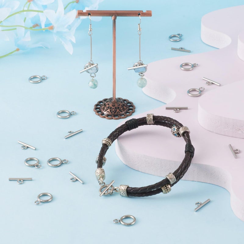 KISSITTY 20 Sets 304 Stainless Steel Round IQ Toggle Clasps & Tbar Clasps for Necklace Bracelet Jewelry Making Silver Tone - Image 3
