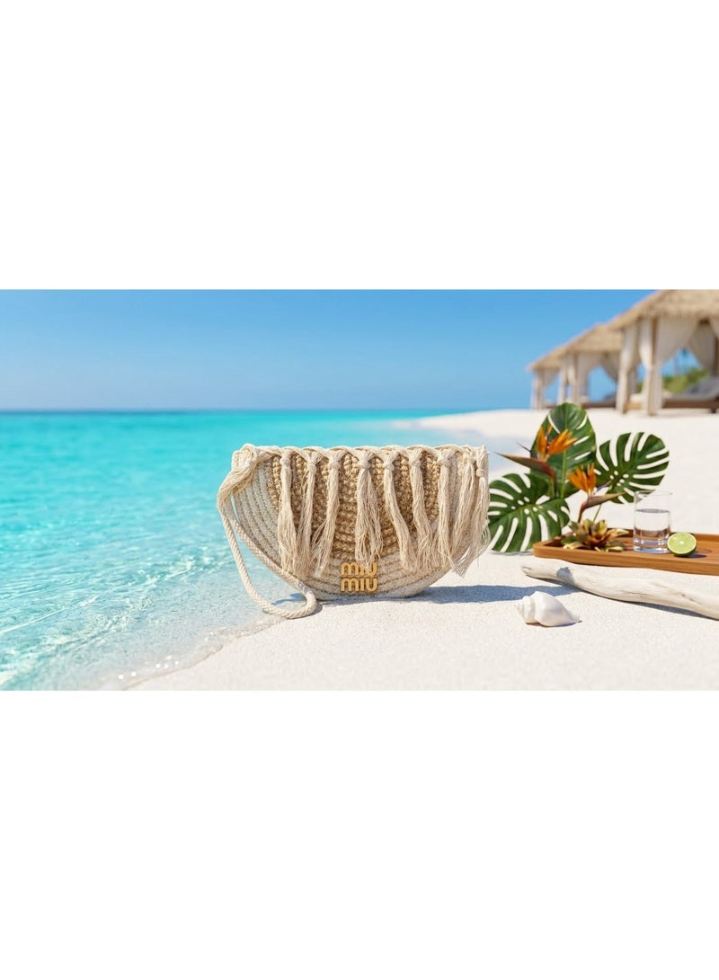 Miu Miu Ivory Fringe Woven Clutch Bag - Image 3