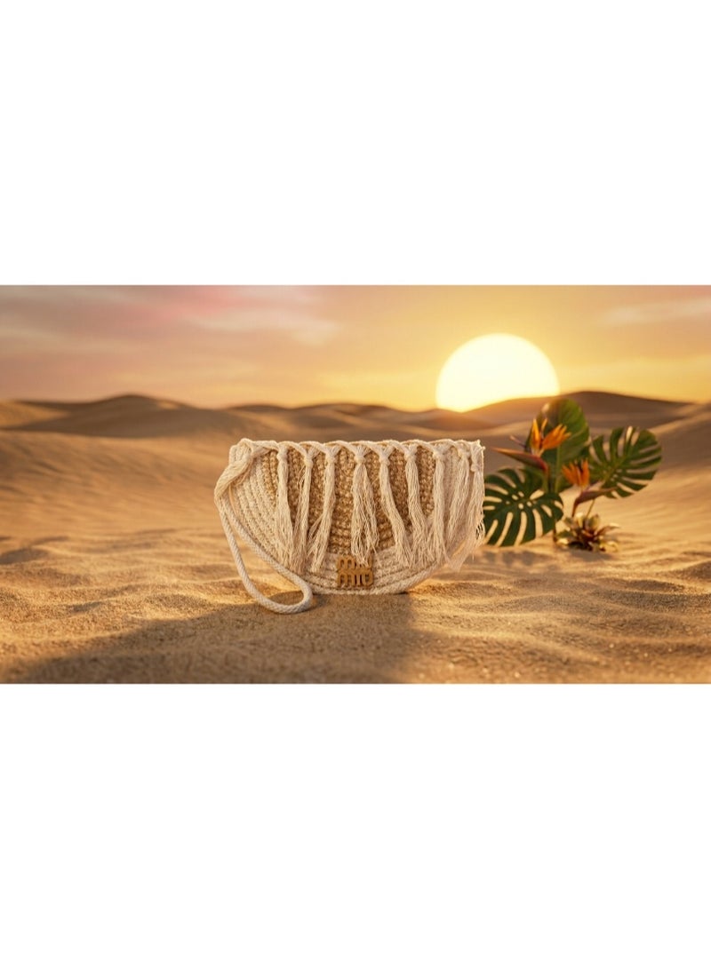 Miu Miu Ivory Fringe Woven Clutch Bag - Image 2