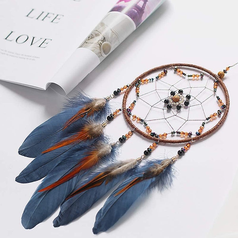 MOONFLY Dream Catcher Handmade Traditional Feather Dreamcatcher Hanging Home Wall Decoration Craft Ornament for Home, Bedroom, Kids, Boys Native American Style Décor (Star) - Image 2