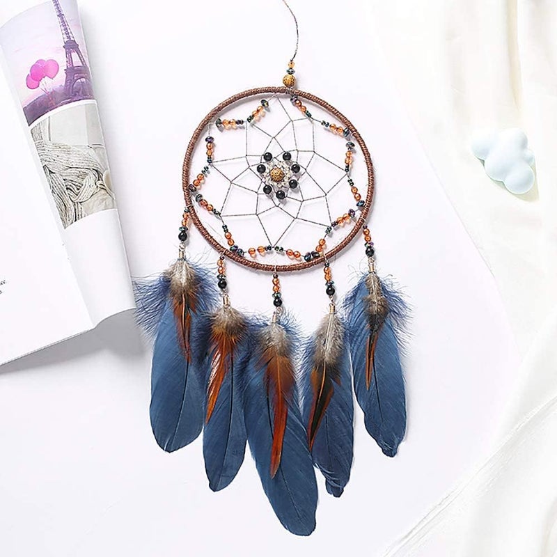 MOONFLY Dream Catcher Handmade Traditional Feather Dreamcatcher Hanging Home Wall Decoration Craft Ornament for Home, Bedroom, Kids, Boys Native American Style Décor (Star) - Image 4