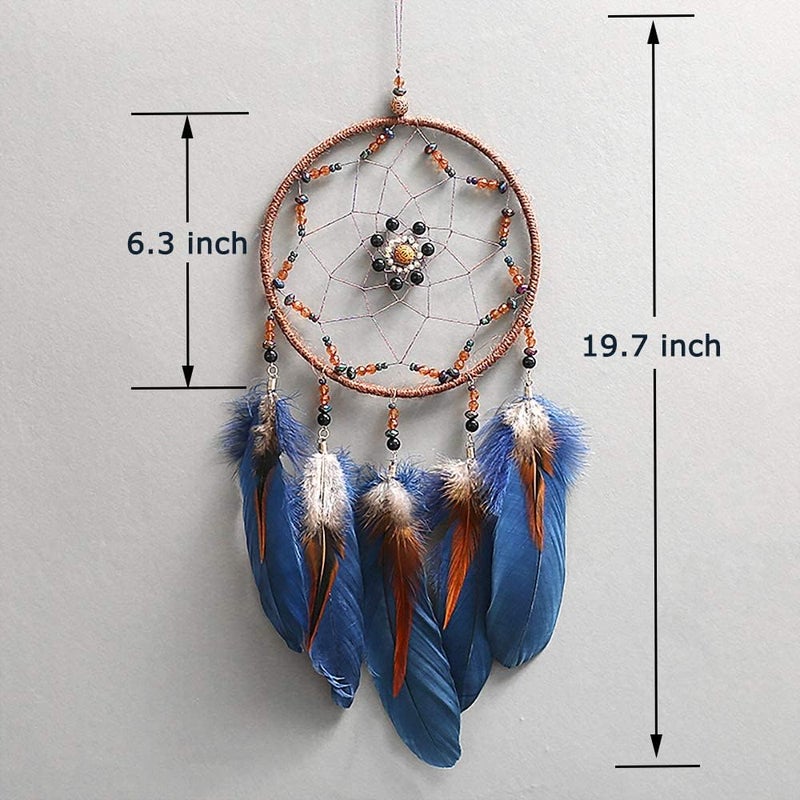 MOONFLY Dream Catcher Handmade Traditional Feather Dreamcatcher Hanging Home Wall Decoration Craft Ornament for Home, Bedroom, Kids, Boys Native American Style Décor (Star) - Image 3