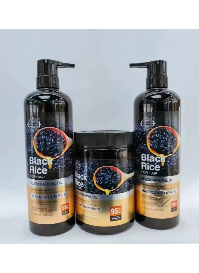 HENIWAYS - Black Rice For Hair Black Natural Oil Hair Shampoo Conditioner mask - Image 1