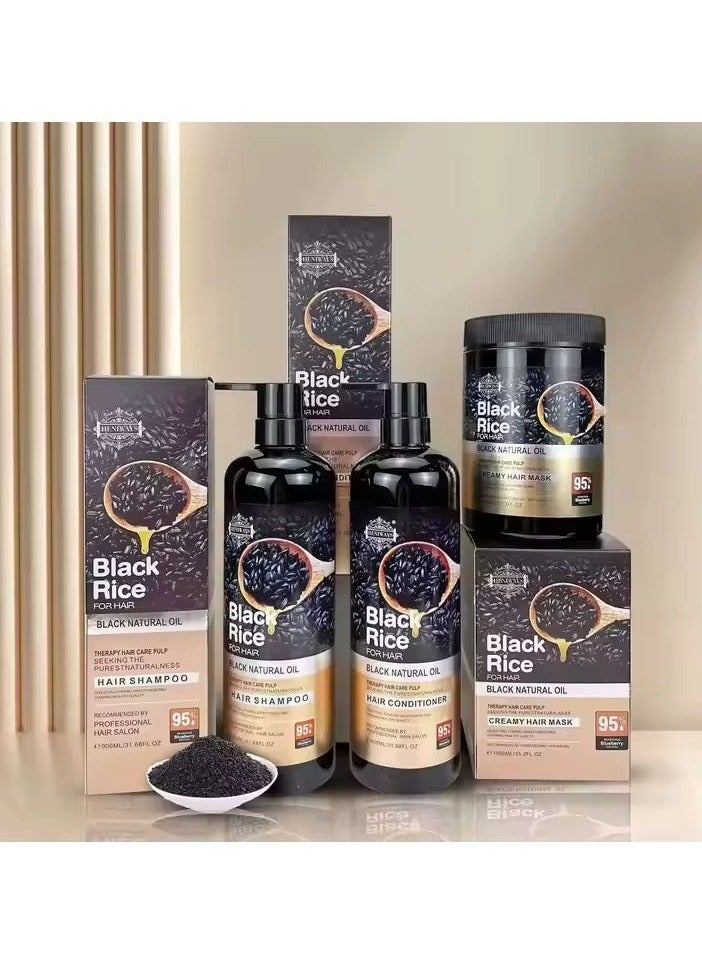 HENIWAYS - Black Rice For Hair Black Natural Oil Hair Shampoo Conditioner mask - Image 1
