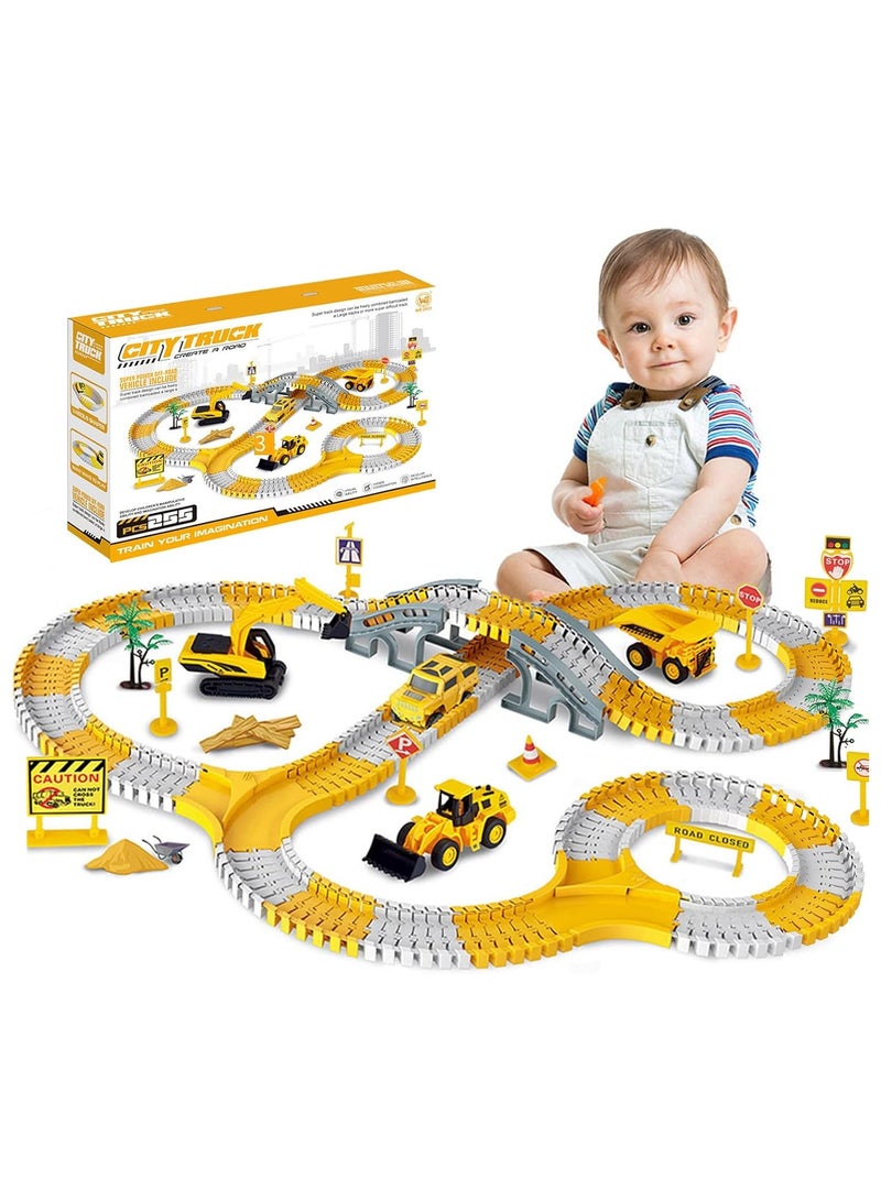255PCS Construction Race Tracks for Kids Boys Toys, Track Series，Flexible Train Track Toy Set for 3 4 5 6 Year Old Boys Girls Kids，Urban Landscape Road Racing Game   Birthday   Gift - Image 1