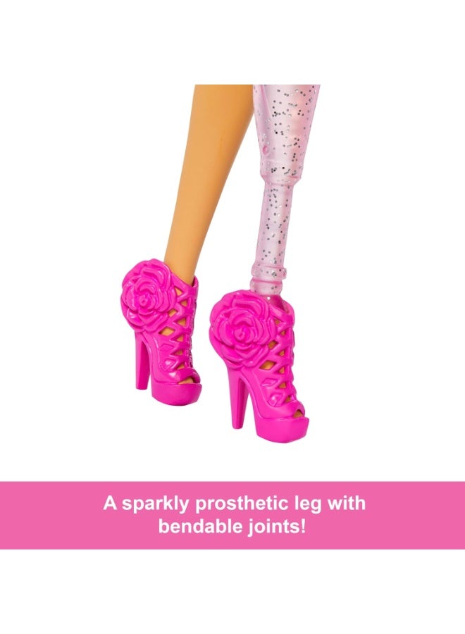 Barbie Deluxe Style Doll #2 in Barbiecore Outfit, Black Hair and Glittery Prosthetic Leg, Pink Top and Skirt Set with Rosette Detail and Accessories​​ - Image 3