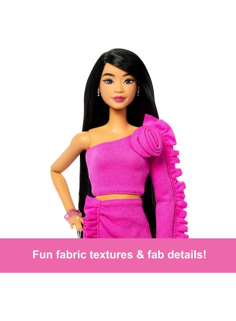 Barbie Deluxe Style Doll #2 in Barbiecore Outfit, Black Hair and Glittery Prosthetic Leg, Pink Top and Skirt Set with Rosette Detail and Accessories​​ - Image 4