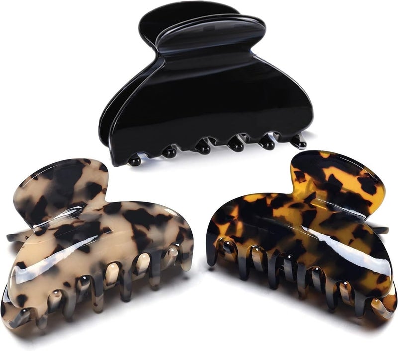 FSMILING Medium Hair Claw Clips For Fine HairNonslip Small Claw Hair Clips For Women Thin Thick HairCelluloid Tortoise Hair Clip Jaw Claw Clamp ClutcherBlack tortoise light tortoise