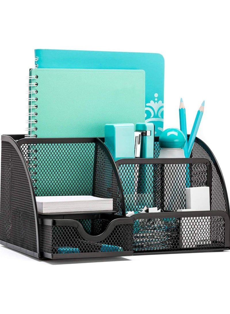 Generic Desk Organizer Pen Holder Desk Tidy Desk Accessories Metal Mesh Pen Pot Pen Holder for Desk Multi Use Pen Organizer Desk Storage Stationary Organizer with Draw for Home Office School  - Image 1
