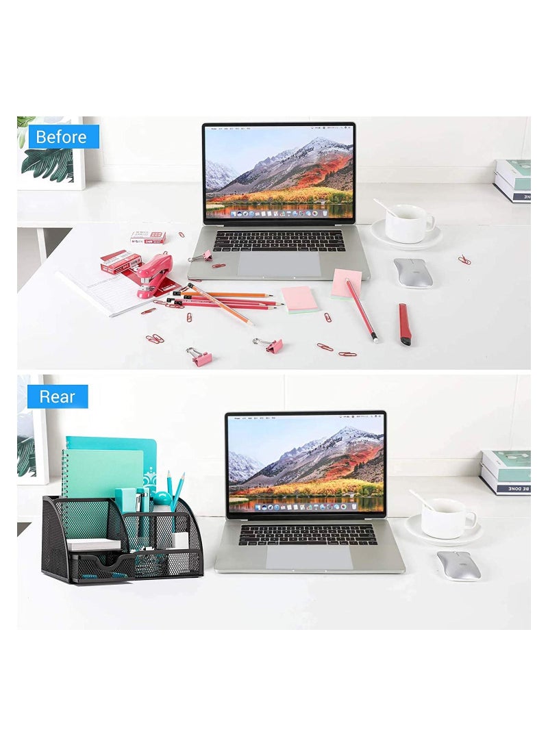 Generic Desk Organizer Pen Holder Desk Tidy Desk Accessories Metal Mesh Pen Pot Pen Holder for Desk Multi Use Pen Organizer Desk Storage Stationary Organizer with Draw for Home Office School  - Image 5