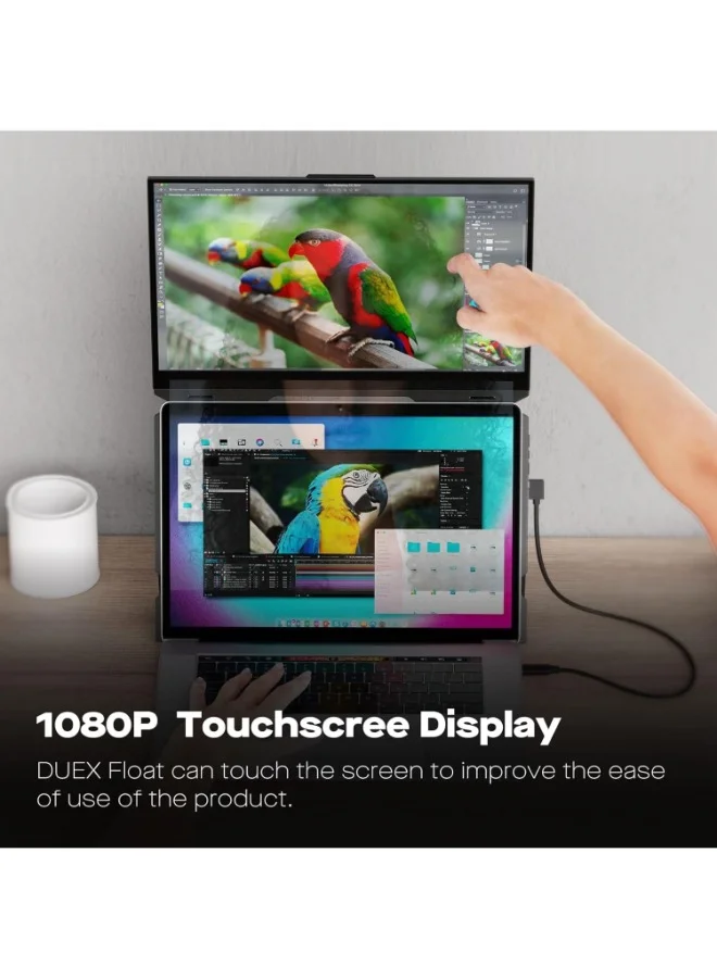 Mobile pixel Duex Float | 15.6" Stacked Portable Screens, Full HD IPS 1080P Touchscreen Monitor w/ Built-in Kickstand, USB-C/HDMI Plug and Play, Support Windows, MacOS, Linux, ChromeOS, Switch, XBox, Playstation