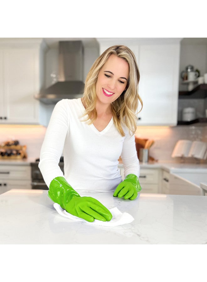 Kitchen-Star Ultimate Rubber Household PVC Gloves with Comfortable Cotton Lining, Anti-Slip surface, Kitchen Dishwashing, Extra Thickness, Kitchen Cleaning, Working, Painting, Pet Care (Medium, Green) - Image 5