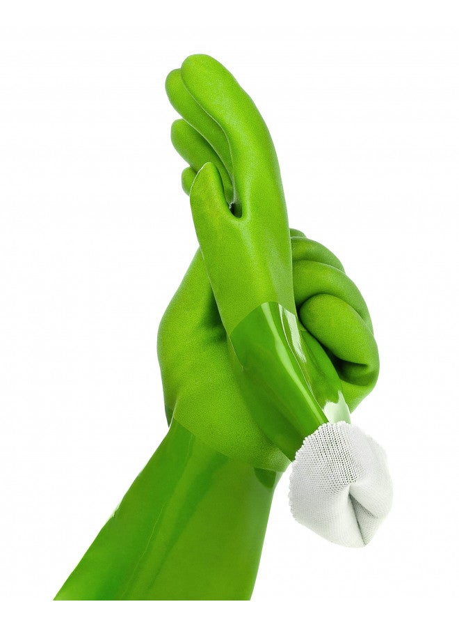 Kitchen-Star Ultimate Rubber Household PVC Gloves with Comfortable Cotton Lining, Anti-Slip surface, Kitchen Dishwashing, Extra Thickness, Kitchen Cleaning, Working, Painting, Pet Care (Medium, Green) - Image 1